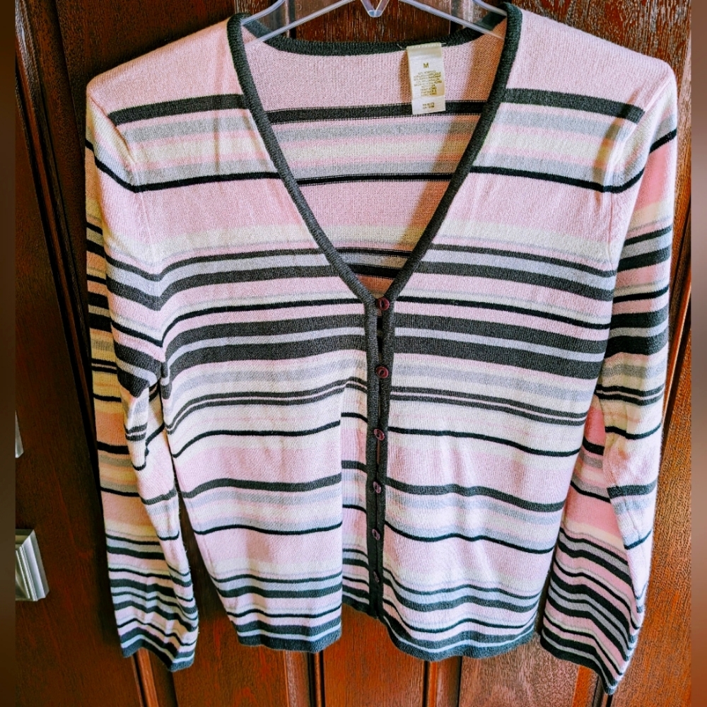Ladies Multi-Color, Striped, Knit, Buttoned Sweater, Size "M"